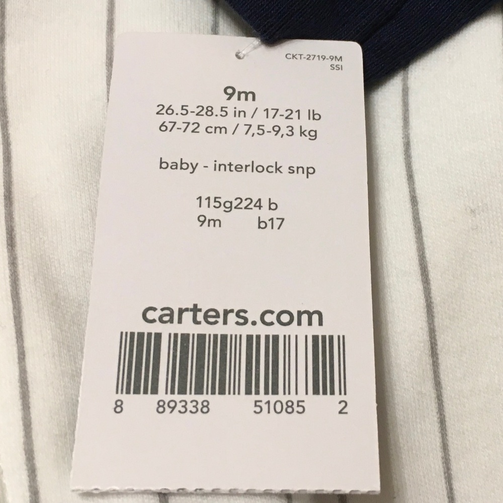 NWT Carter's "Mommy's All-Star" Baseball Pinstripe Footed Sleeper 9M - Picture 3 of 4